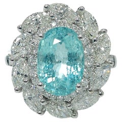 IGI Certified 3.38 Carat Paraiba & Diamond Ring in 18K White Gold