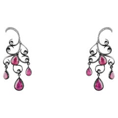 IGI Certified 3.4 Carat Natural Ruby and Diamond Statement Earrings in 8K Gold