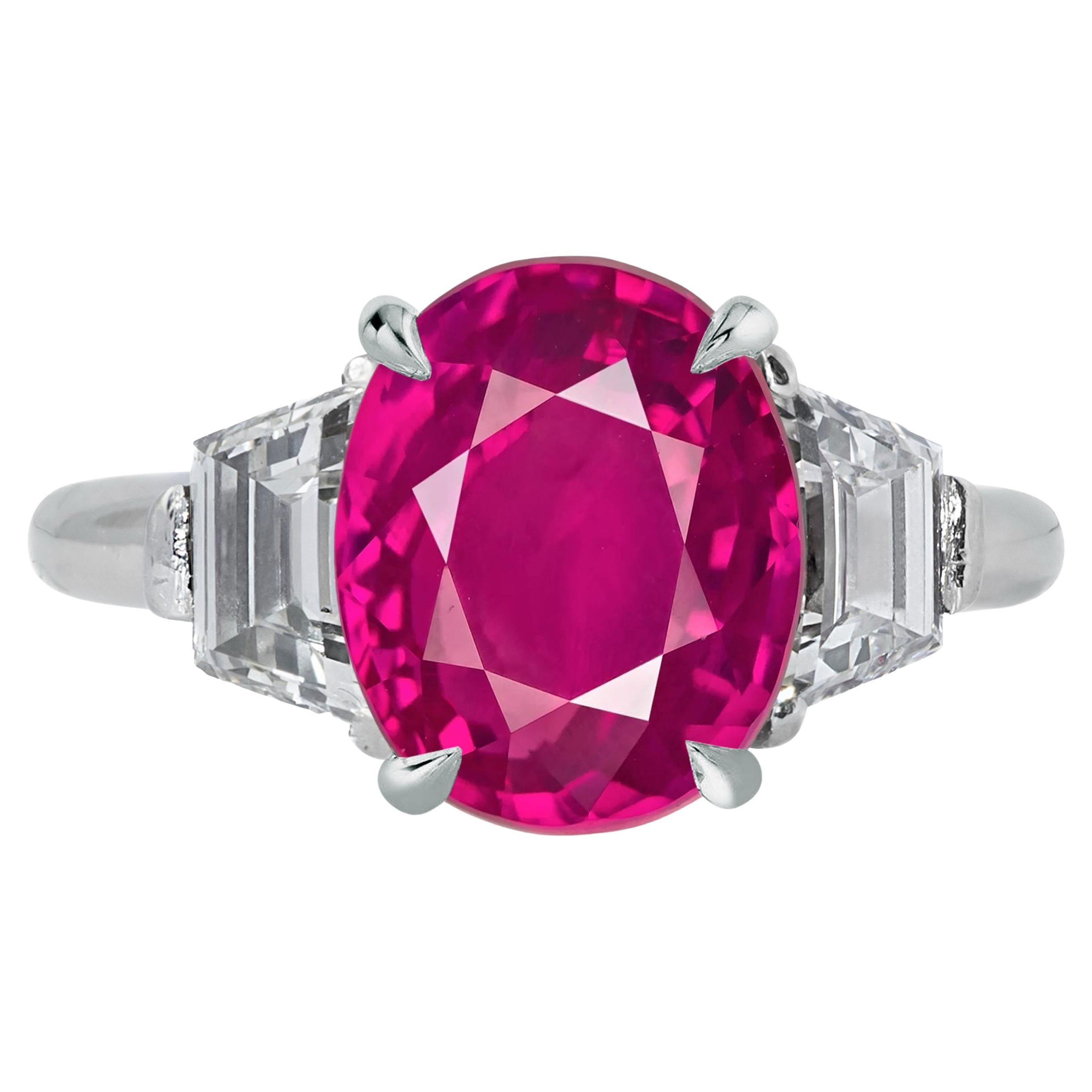 Bague avec rubis ovale non chauffé de 3,40 carats certifié IGI