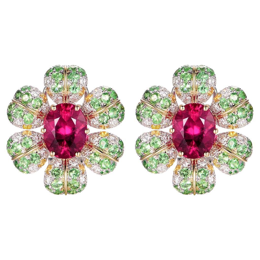 Orecchino con diamante rubellite e peridoto IGI CERTIFICATO da 3,45 carati in oro giallo 14K