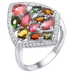 IGI Certified 3.48 CT Diamond, Ruby, Emerald, Sapphire and Rhodolite Garnet Ring