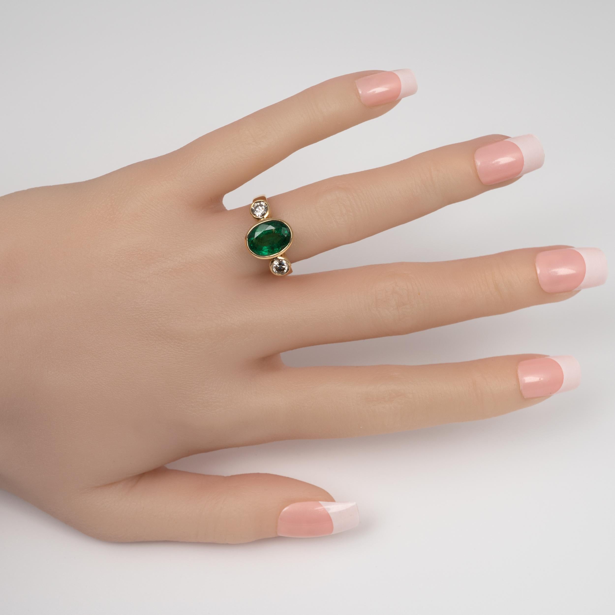 Oval Cut Certified 3.5 Carat Emerald and Diamond Bezel Statement Ring 18 Karat Gold