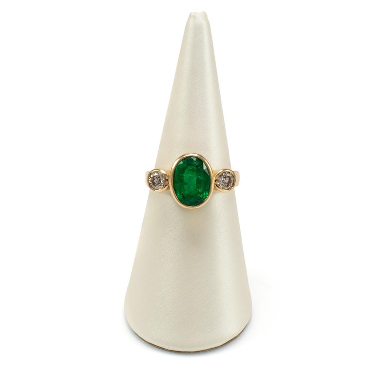 Certified 3.5 Carat Emerald and Diamond Bezel Statement Ring 18 Karat ...
