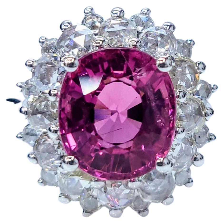IGI Certified 3.52 Carat Rubellite Tourmaline & Diamond Ring in 18K White Gold