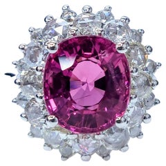 IGI Certified 3.52 Carat Rubellite Tourmaline & Diamond Ring in 18K White Gold