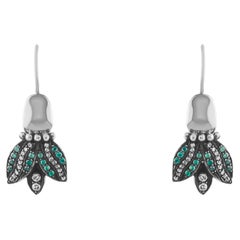 IGI Certified 3.56 Carat Natural Emerald and Diamond Tulip Earrings in 8K Gold