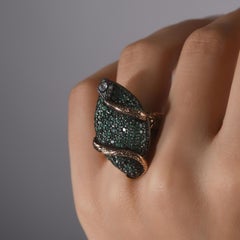 IGI Certified 3.61 Carat Diamond, Emerald and Ruby Snake Motif Statement Ring 8K