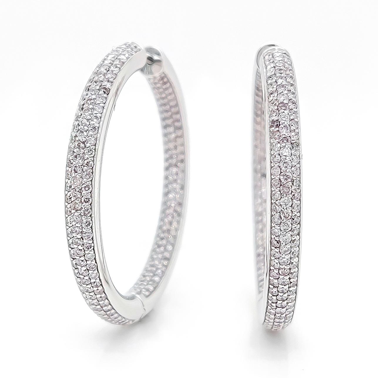 Art Deco IGI Certified 3.62 Carat Round Pink Diamond Earrings 14k White Gold For Sale