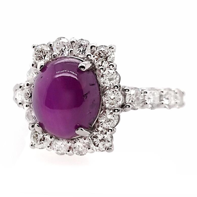 Women's or Men's IGI Certified 3.64ct Untreated Star Ruby 1.10ct Natural Diamond Platinum Ring For Sale