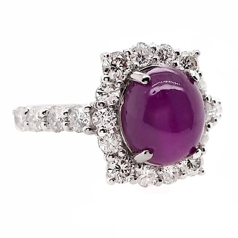 IGI Certified 3.64ct Untreated Star Ruby 1.10ct Natural Diamond Platinum Ring For Sale 2