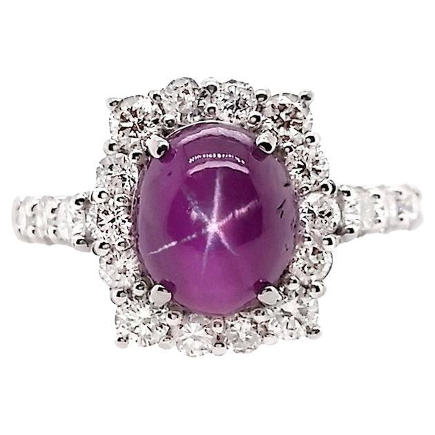 Anillo de platino con diamante natural de 1,10 ct y rubí estrella sin tratar certificado por el IGI de 3,64 ct