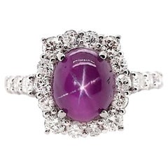 Anillo de platino con diamante natural de 1,10 ct y rubí estrella sin tratar certificado por el IGI de 3,64 ct