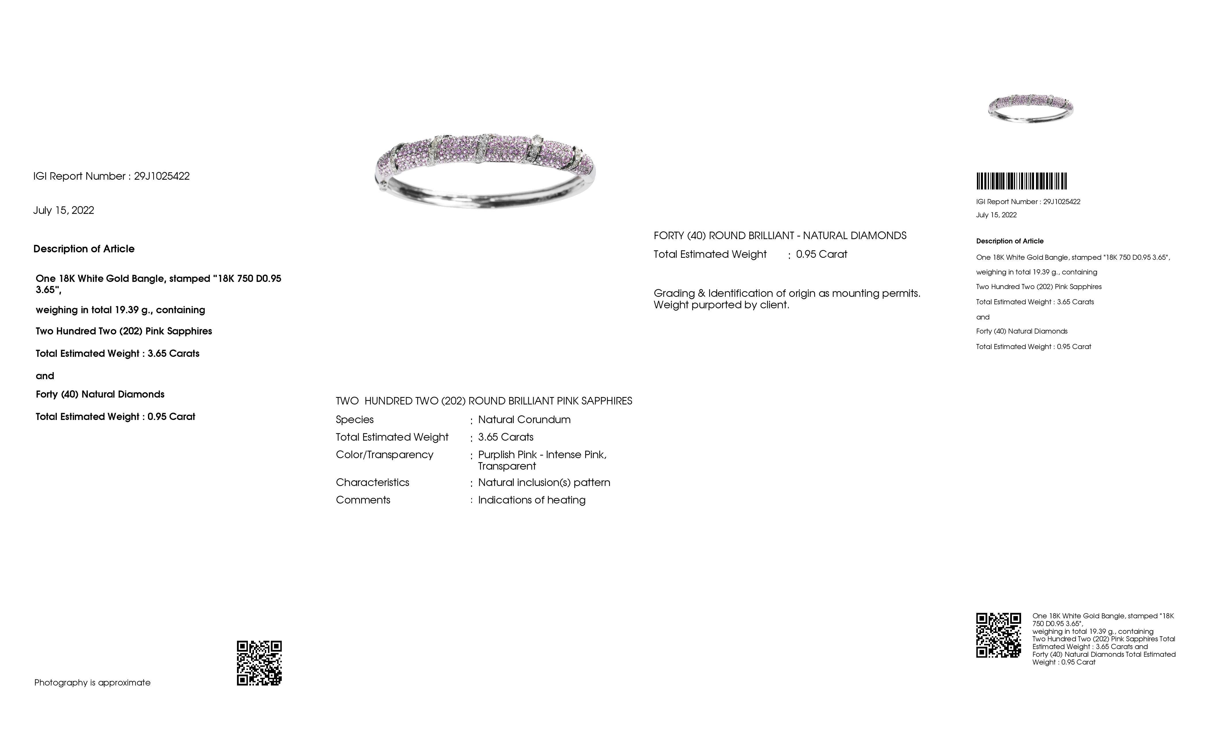 Women's IGI Certified 3.65ct Natural Pink Sapphire 0.95ct Natural Diamonds Gold Bracelet For Sale