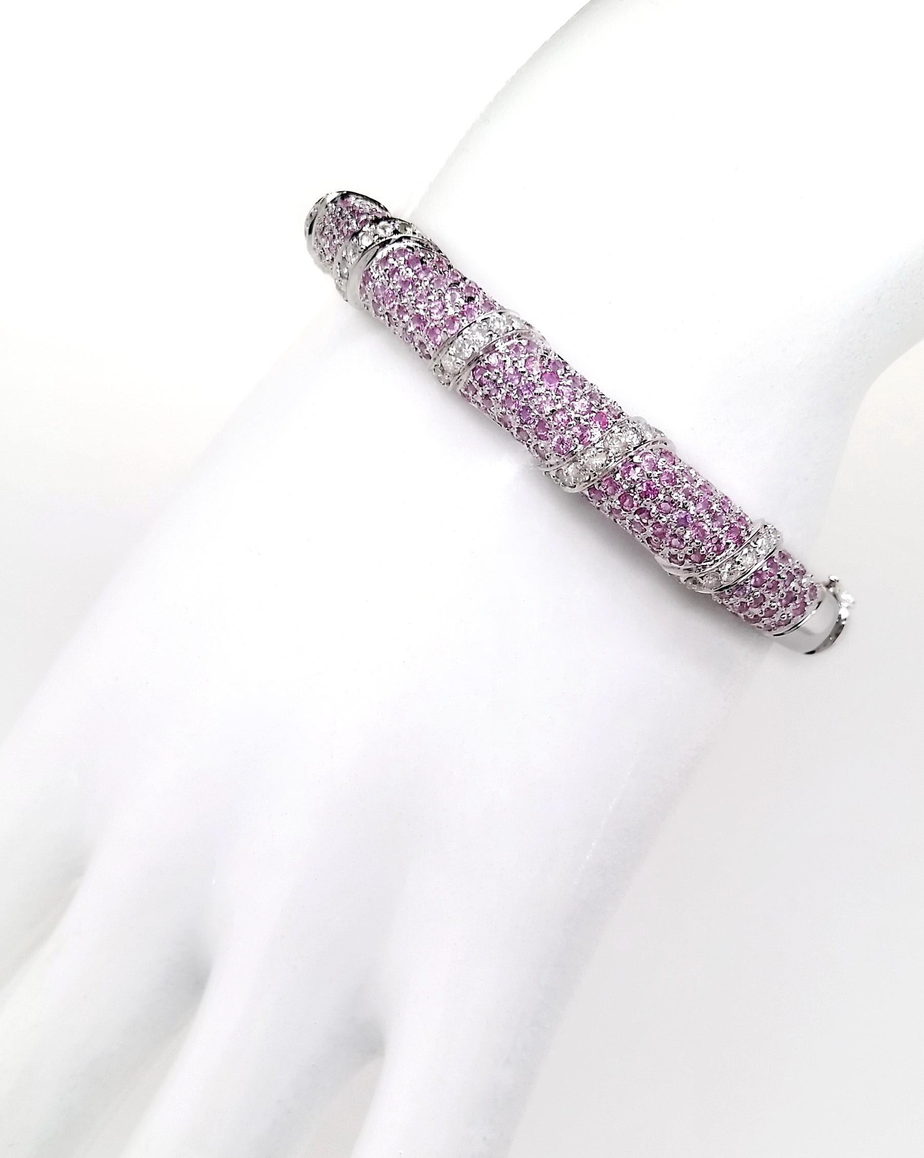 IGI Certified 3.65ct Natural Pink Sapphire 0.95ct Natural Diamonds Gold Bracelet For Sale 1