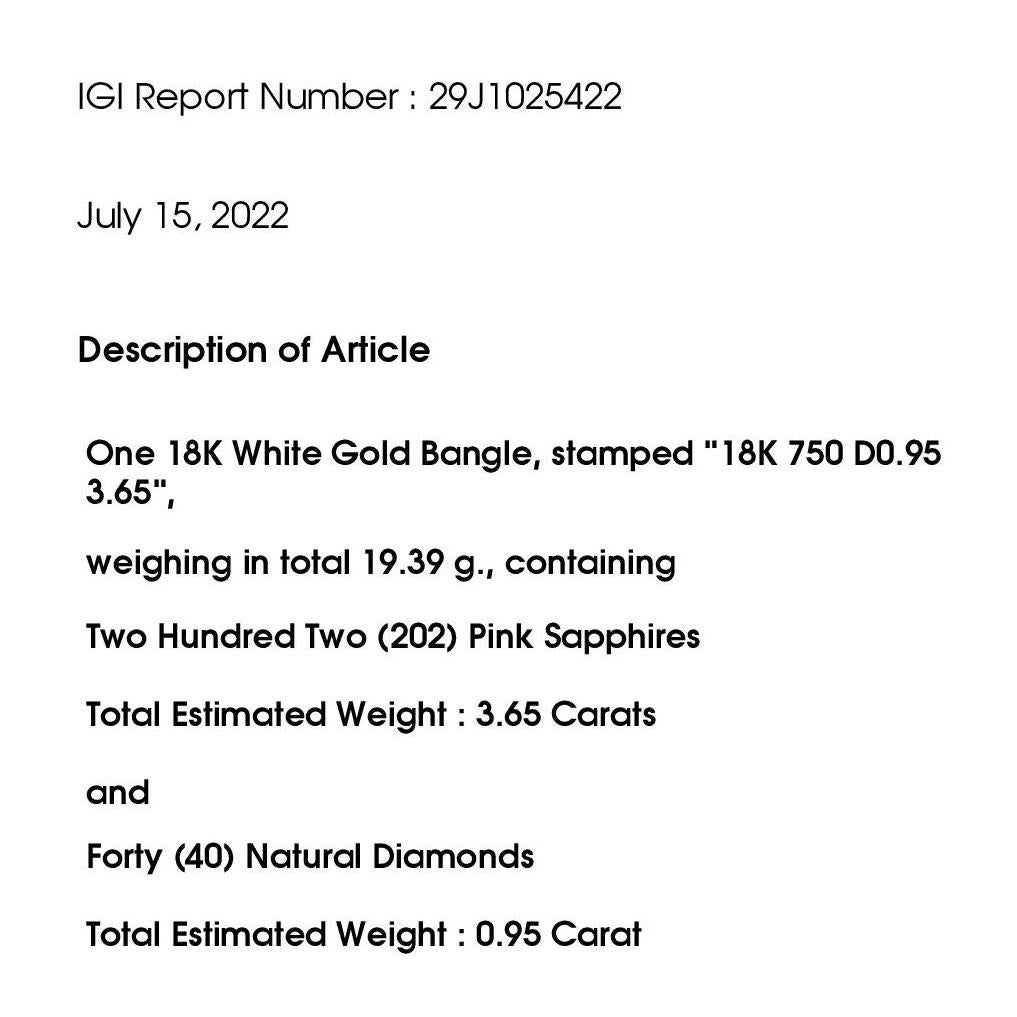 IGI Certified 3.65ct Natural Pink Sapphire 0.95ct Natural Diamonds Gold Bracelet For Sale 3