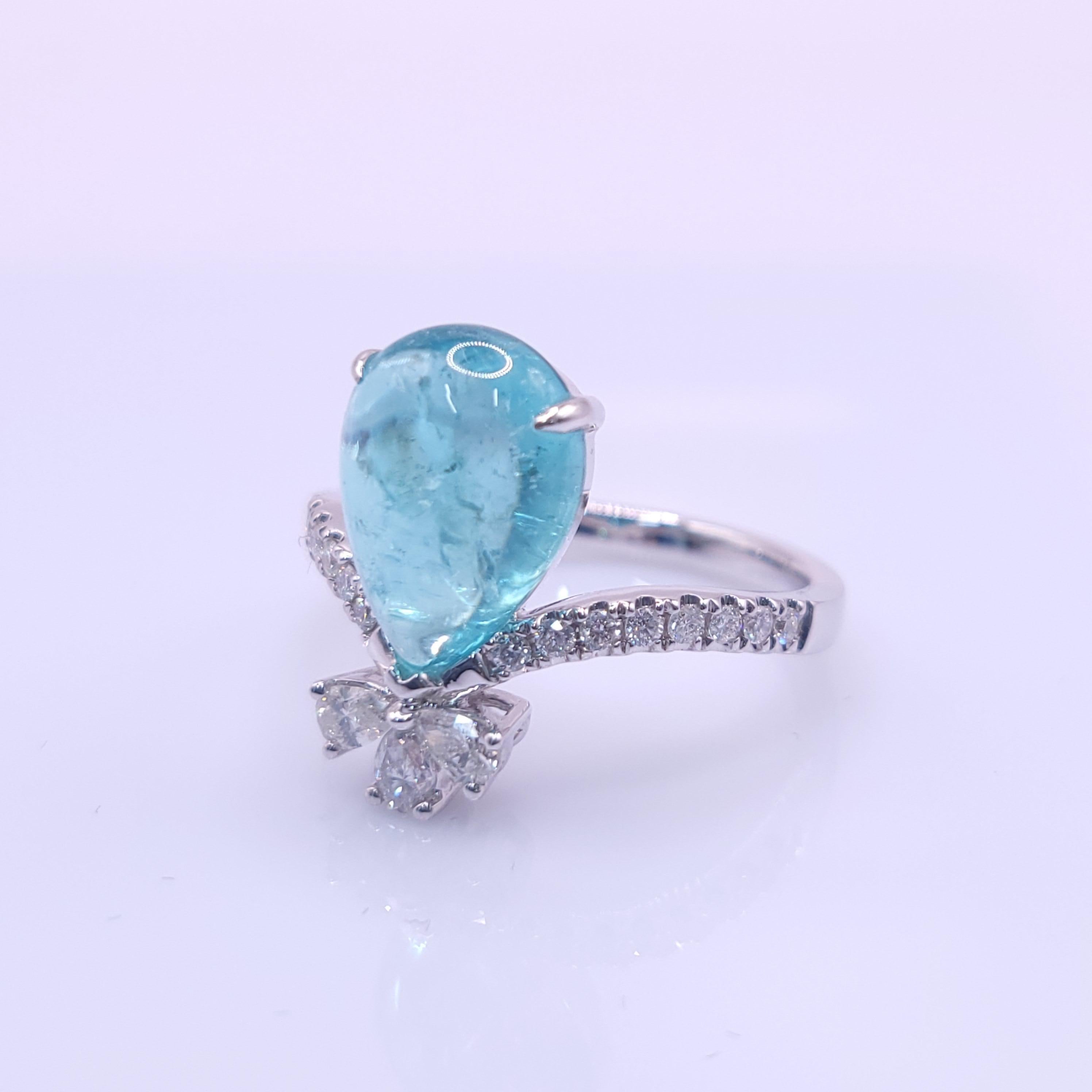 Modern IGI Certified 3.67 Carat Paraiba & Diamond Ring in 18K White Gold