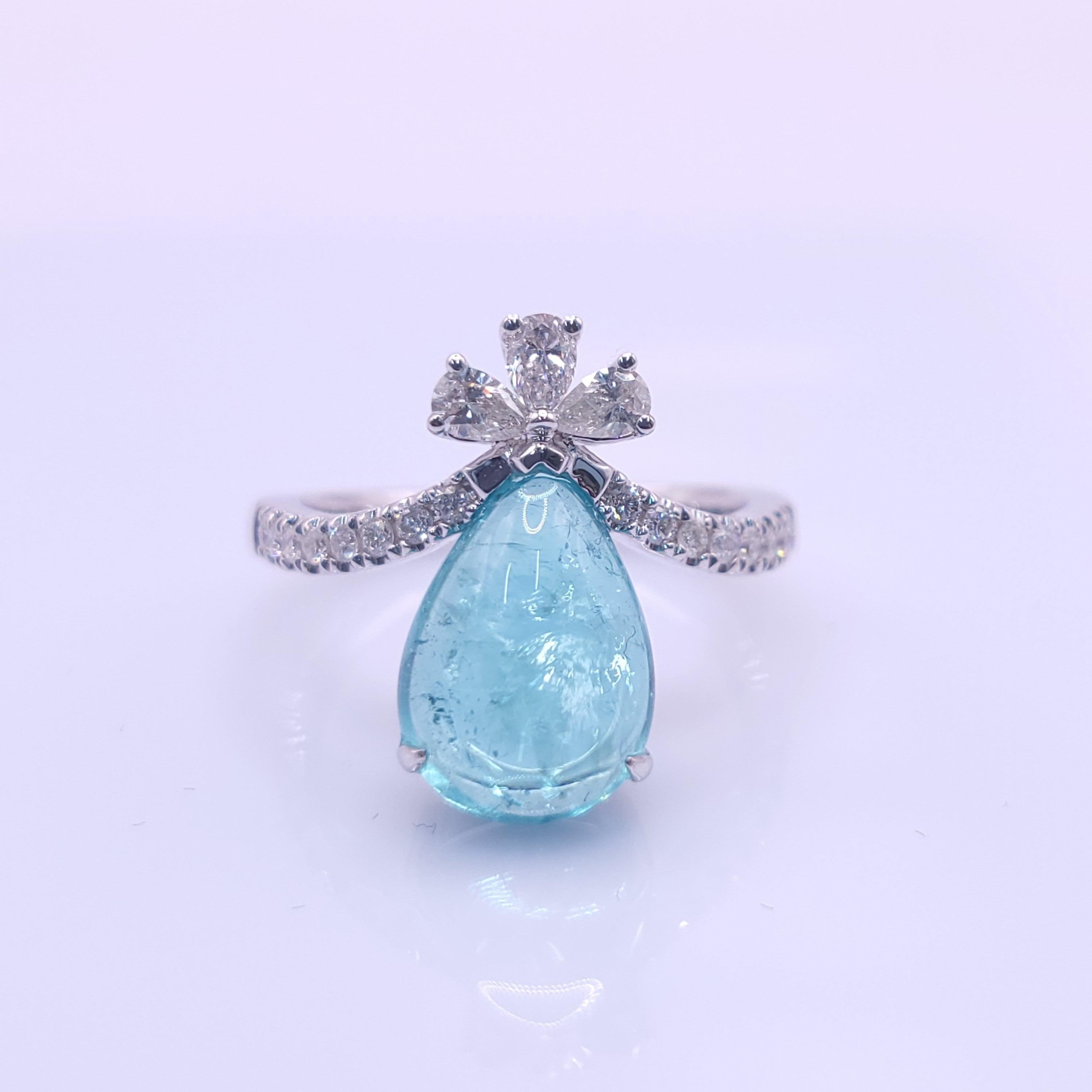 Pear Cut IGI Certified 3.67 Carat Paraiba & Diamond Ring in 18K White Gold