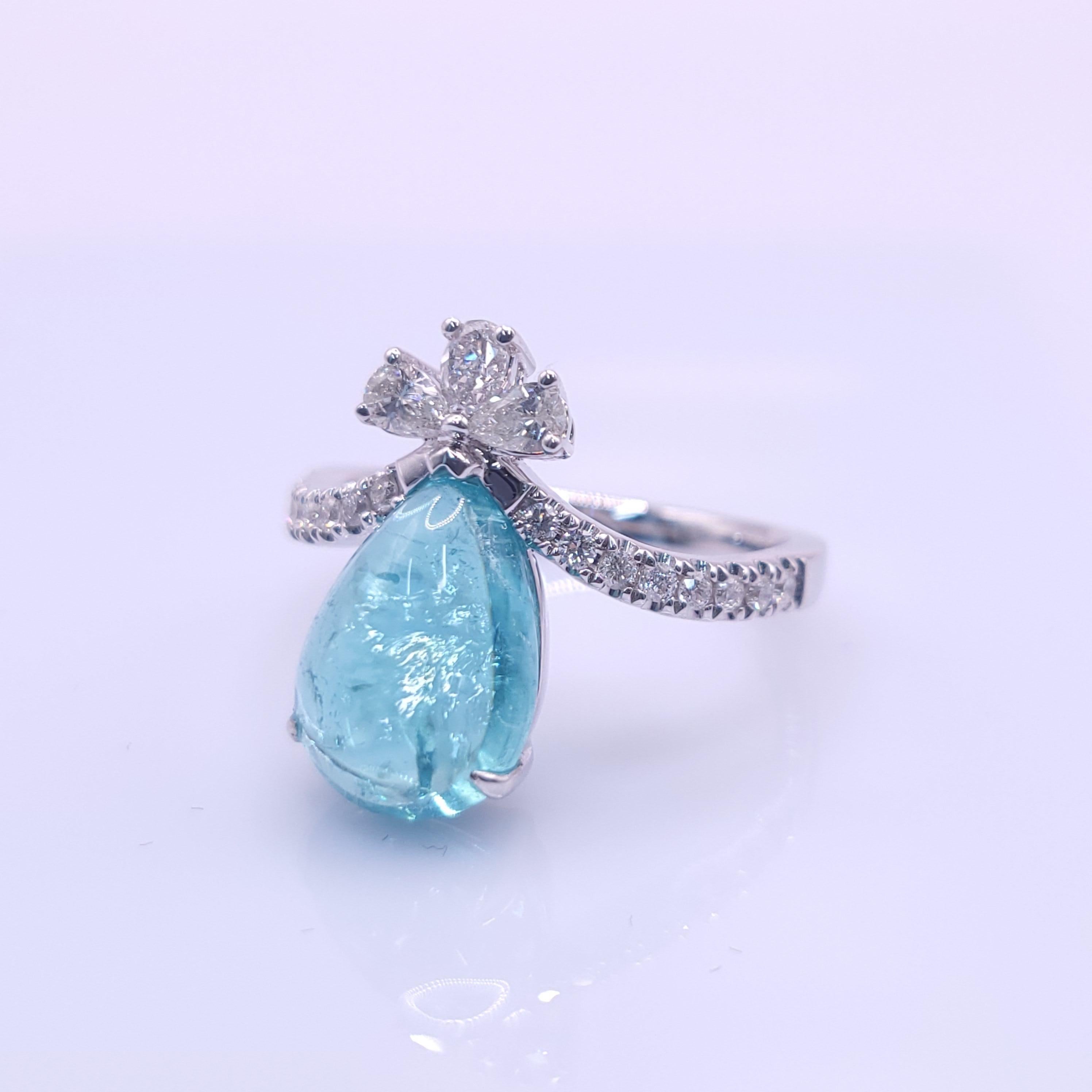 Women's IGI Certified 3.67 Carat Paraiba & Diamond Ring in 18K White Gold