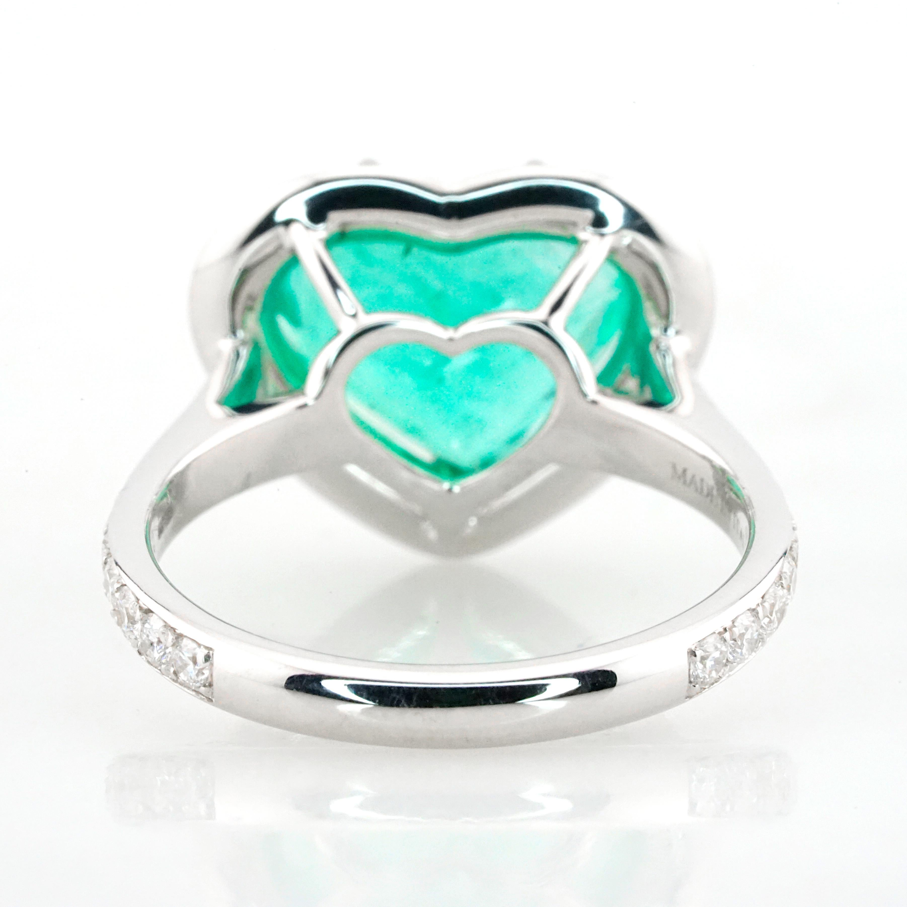 IGI Certified 3.72 Carat Heart Minor Oil Emerald Diamond Made In Italy Ring  In New Condition For Sale In Rome, IT