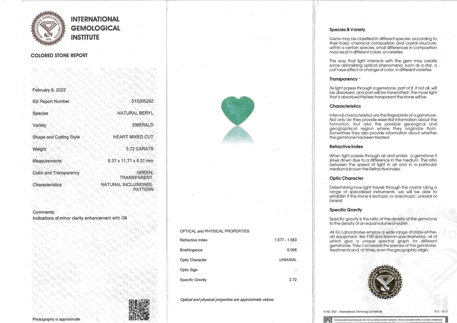 IGI zertifiziert 3,72 Karat Herz Minor Öl Smaragd Diamant Made in Italy Ring  im Angebot 3
