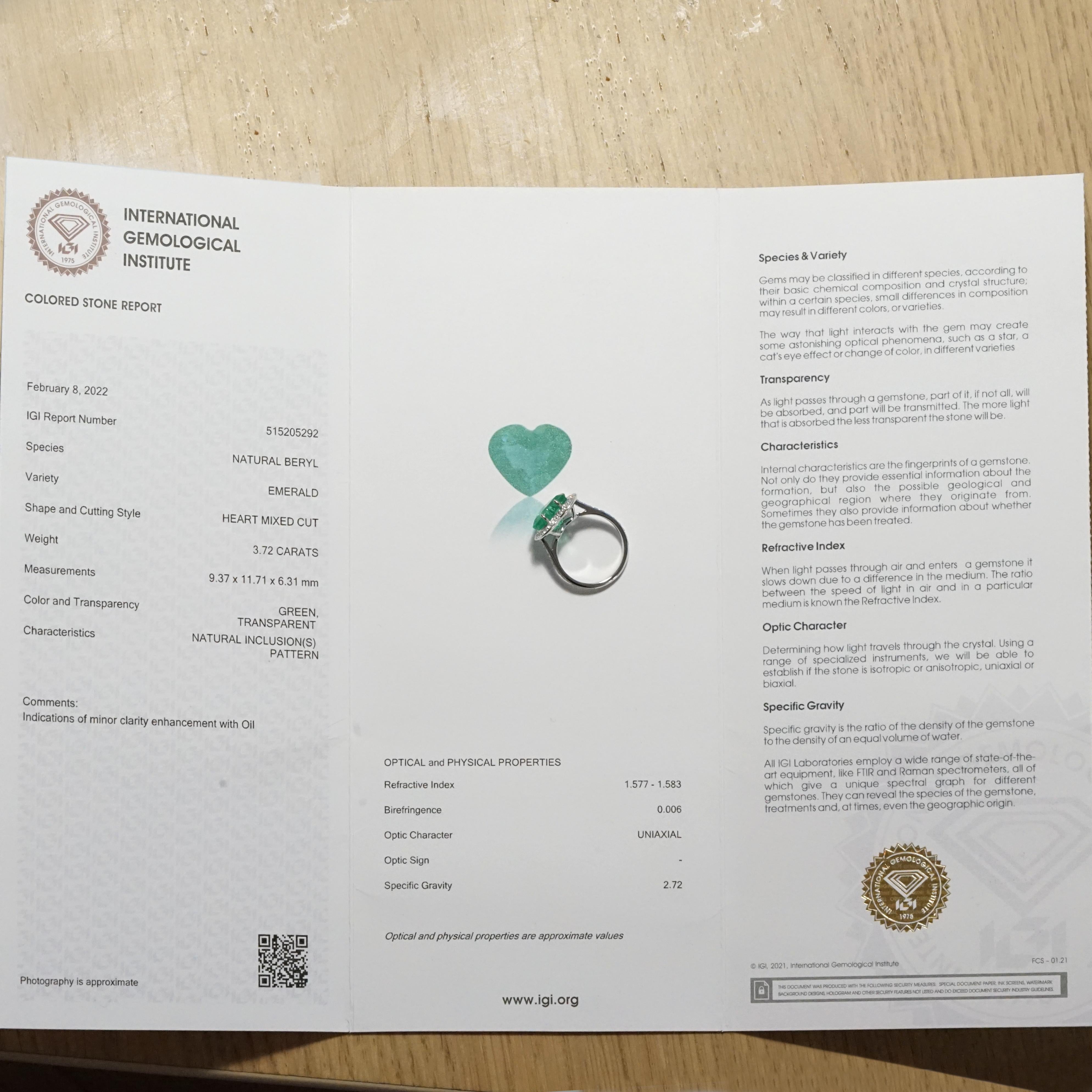 IGI zertifiziert 3,72 Karat Herz Minor Öl Smaragd Diamant Made in Italy Ring  im Angebot 5