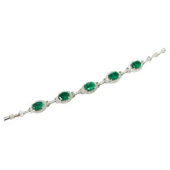 IGI Certified 3.75 Ct Emerald & Diamond Bracelet in 18K White Gold