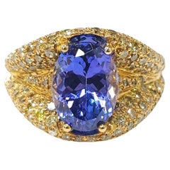 Bague en or blanc 18 carats avec tanzanite de 3,76 carats et diamants certifiés IGI