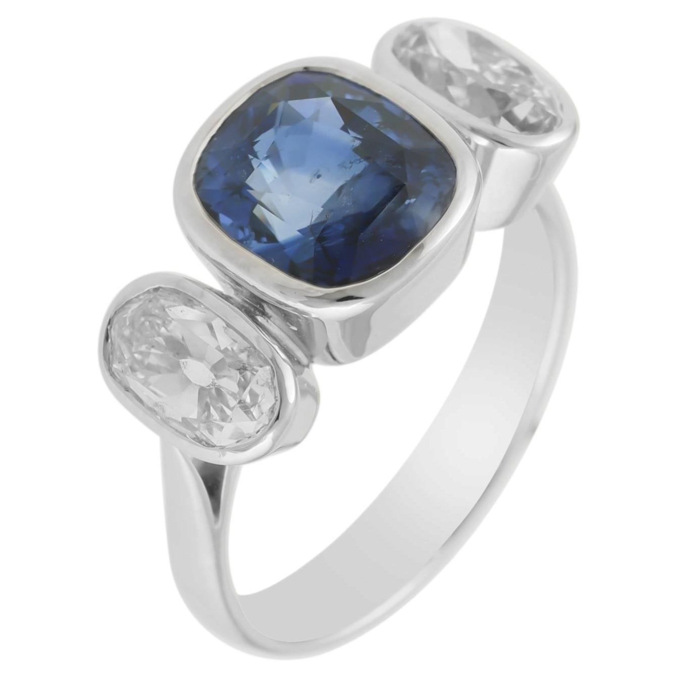 Bague cocktail saphir bleu et diamant taille mutuelle certifiée IGI 3,78 carats