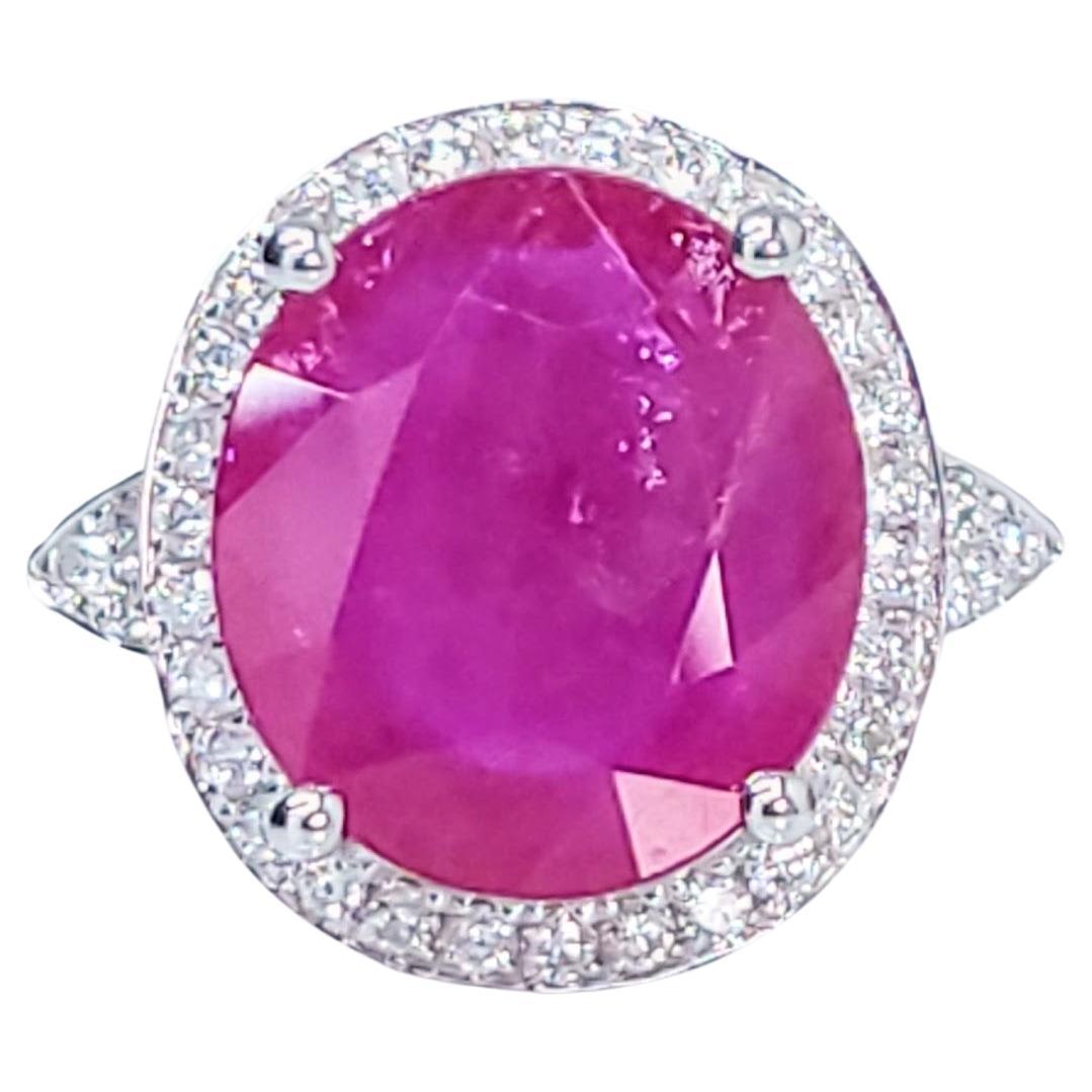 Anillo de oro blanco de 18 quilates con rubí de Birmania y diamantes de 3,82 quilates con certificado IGI