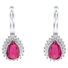 IGI Certified 3.82 Carat Natural Ruby and Diamond Drop Earrings in 14K Gold