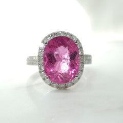 IGI Certified 3.85 Carat Rubellite Tourmaline & Diamond Ring in 18K White Gold