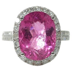 IGI Certified 3.85 Carat Rubellite Tourmaline & Diamond Ring in 18K White Gold