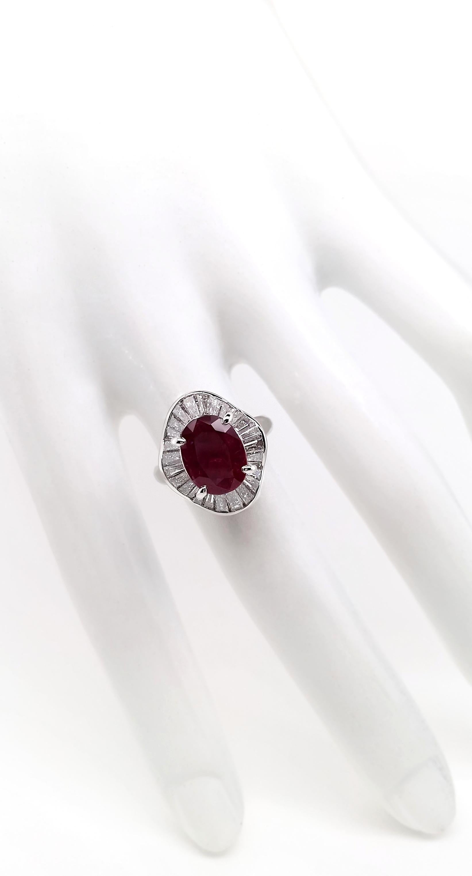 Oval Cut IGI Certified 3.87ct Not-Treated Thai Ruby 1.71ct Diamonds Platinum Ring