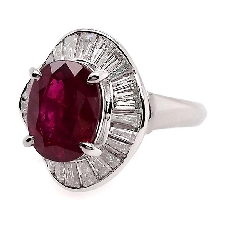 Women's IGI Certified 3.87ct Not-Treated Thai Ruby 1.71ct Diamonds Platinum Ring