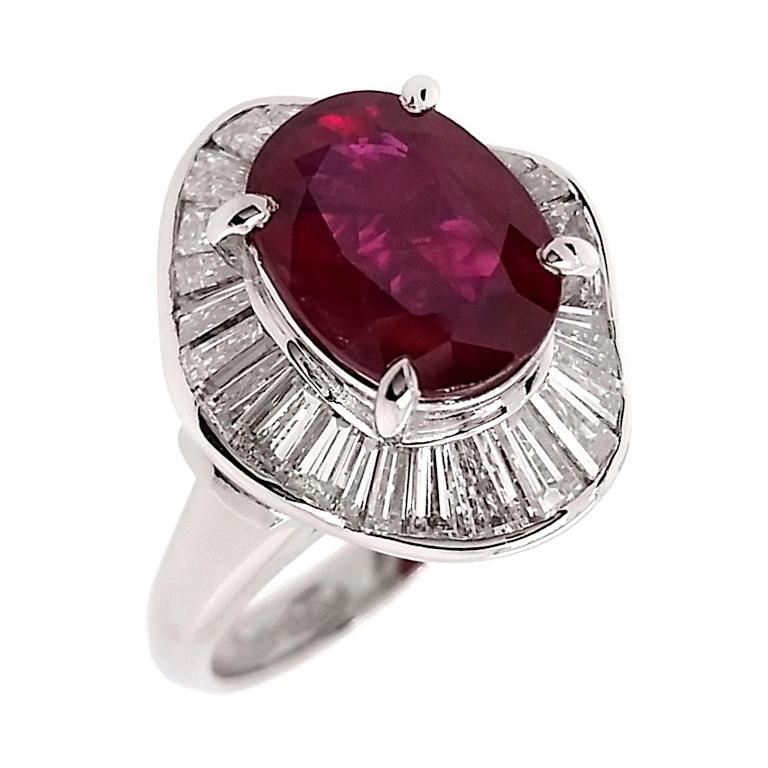 IGI Certified 3.87ct Not-Treated Thai Ruby 1.71ct Diamonds Platinum Ring 1