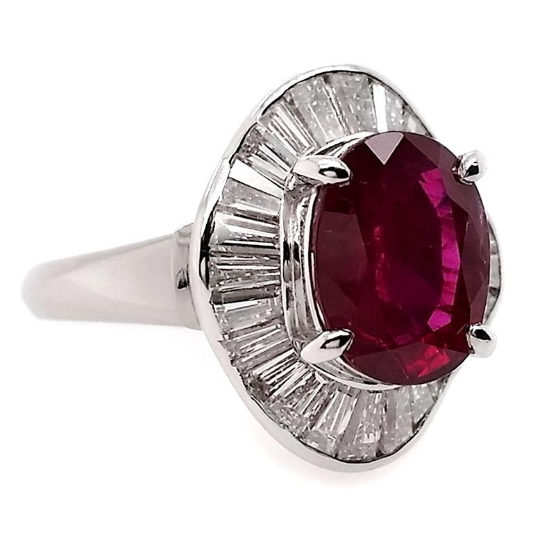 IGI Certified 3.87ct Not-Treated Thai Ruby 1.71ct Diamonds Platinum Ring 2