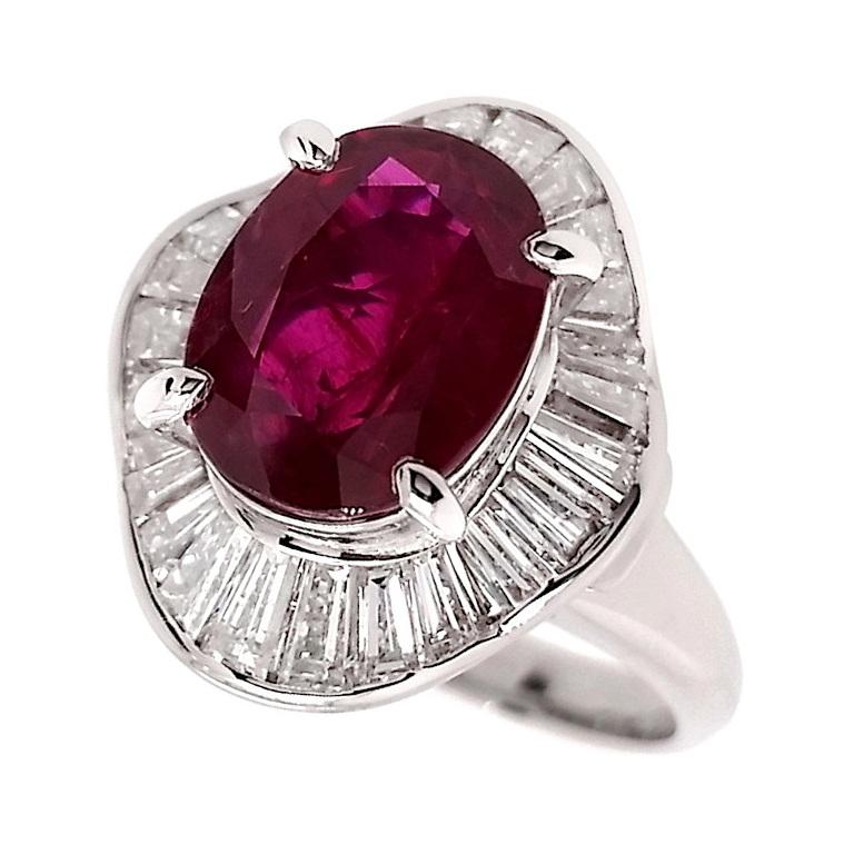 IGI Certified 3.87ct Not-Treated Thai Ruby 1.71ct Diamonds Platinum Ring 3