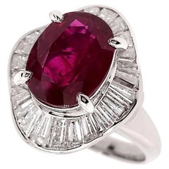 IGI Certified 3.87ct Not-Treated Thai Ruby 1.71ct Diamonds Platinum Ring