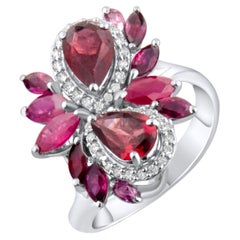 IGI Certified 3.91 Carat Diamond and Rhodolite Statement Ring 14K Gold