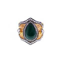 IGI Certified 3.93 Carat Emerald 1.15 Carat White Diamond Mughal Era Ring