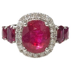 IGI Certified 4.00 Carat Ruby & Diamond Ring in 18K White Gold