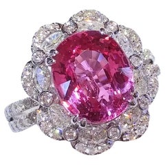 IGI Certified 4.00 Carat Unheated Pink Sapphire & Diamond Ring in 18K White Gold