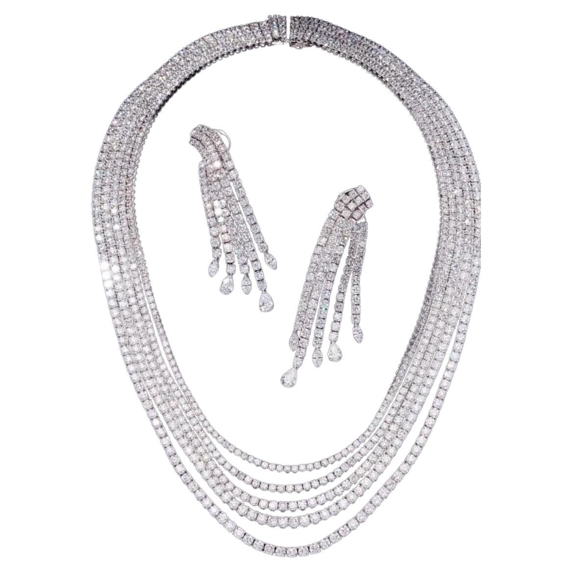 IGI Certified 40.00 Carats Diamonds 18K Gold Multiple Boucles d
oreilles Riviera Parure