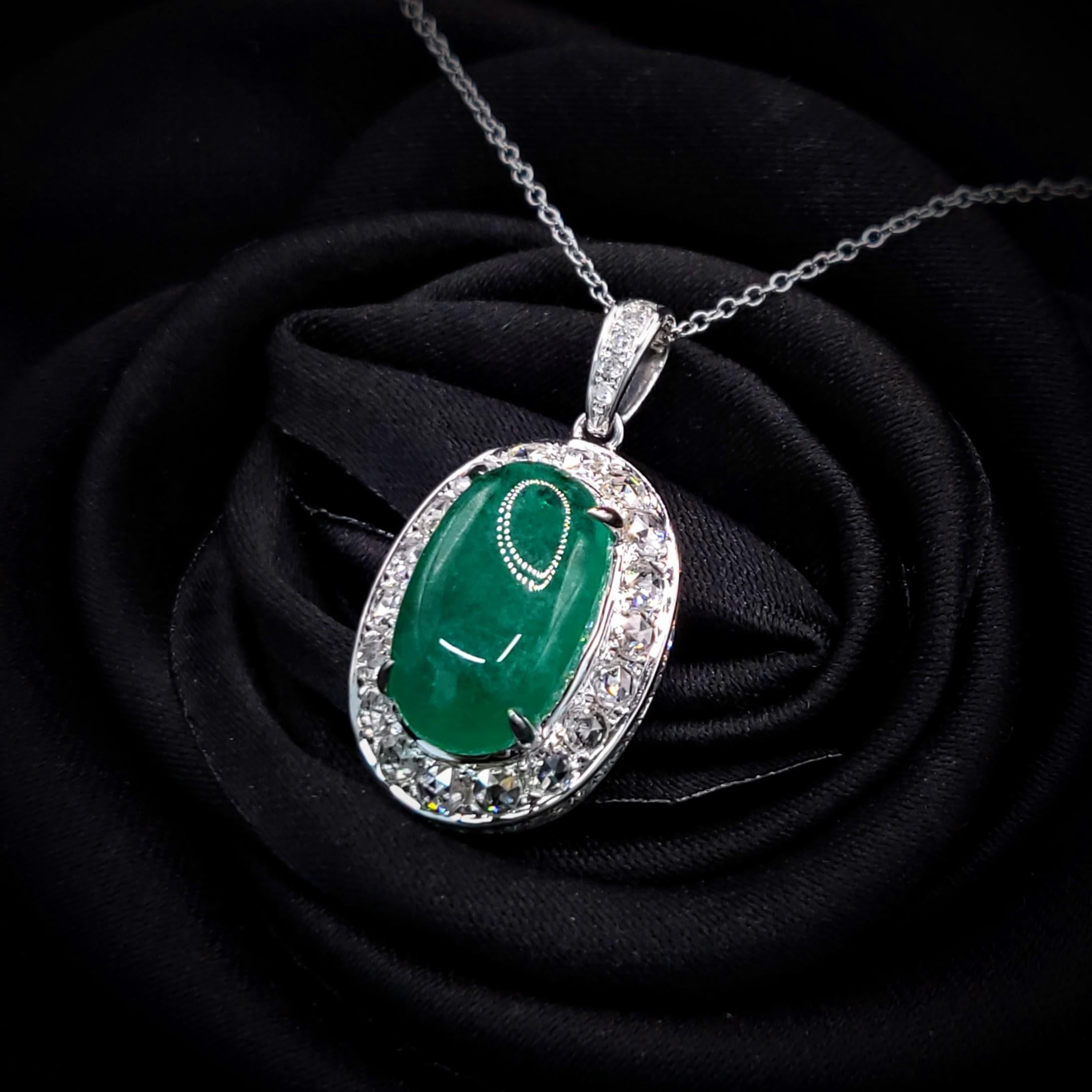 Modern IGI Certified 4.00 Carat Emerald and Diamond Pendant in 18K White Gold For Sale