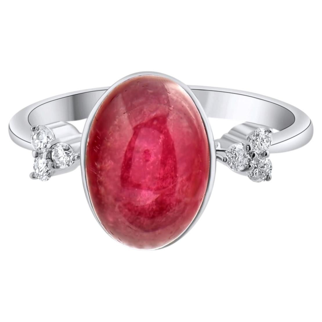 IGI Certified 4.05 Carat Diamond and Red Tourmaline Ring 14K Gold