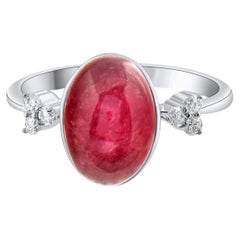 IGI-zertifizierter Ring mit einem Diamanten von 4,05 Karat und rotem Turmalin, 14-karätiges Gold