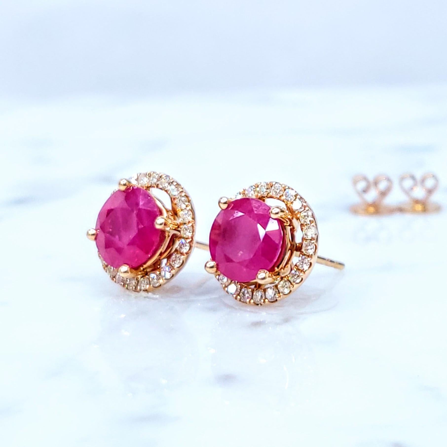 Moderne Boucles d'oreilles en or rose 18 carats certifiées IGI avec rubis et diamants de Birmanie de 4,08 carats en vente