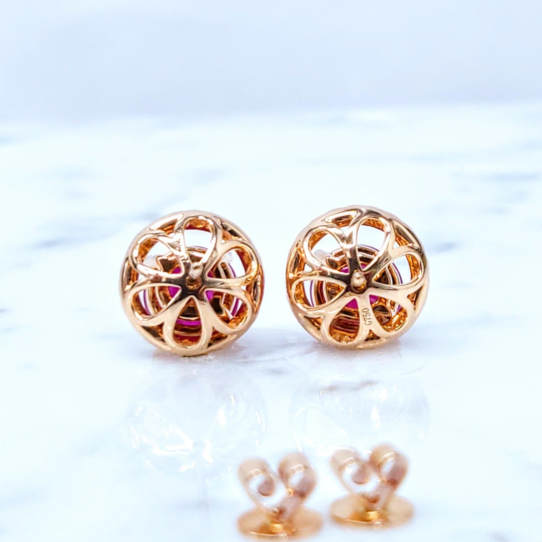 Boucles d'oreilles en or rose 18 carats certifiées IGI avec rubis et diamants de Birmanie de 4,08 carats en vente 2