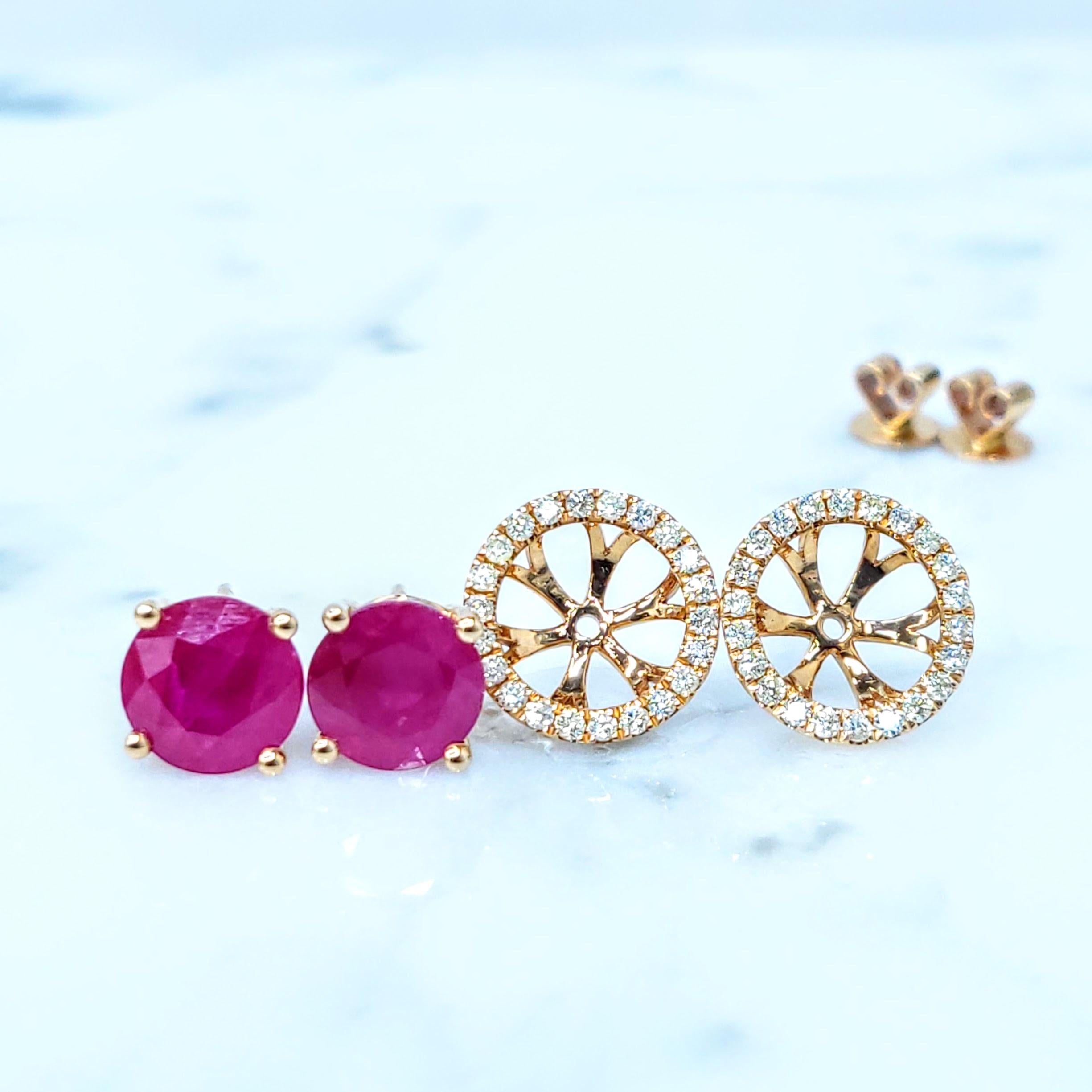 Boucles d'oreilles en or rose 18 carats certifiées IGI avec rubis et diamants de Birmanie de 4,08 carats en vente 3