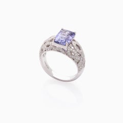 IGI Certified 4.08 Carat Sapphire and 0.63 Carat Diamond Ring in 18K White Gold